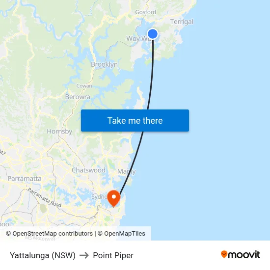 Yattalunga (NSW) to Point Piper map