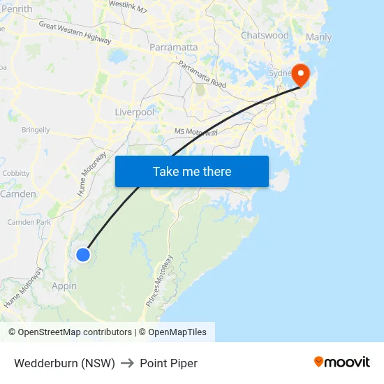 Wedderburn (NSW) to Point Piper map