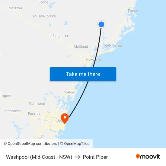 Washpool (Mid-Coast - NSW) to Point Piper map