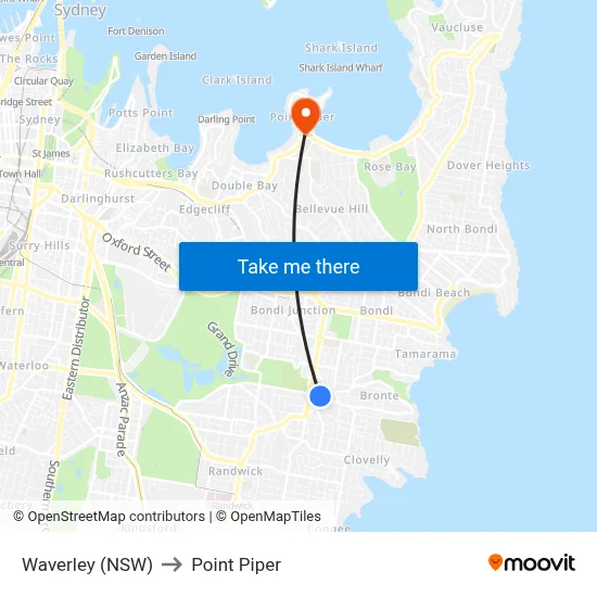 Waverley (NSW) to Point Piper map