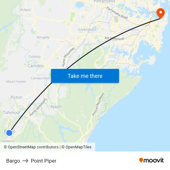 Bargo to Point Piper map