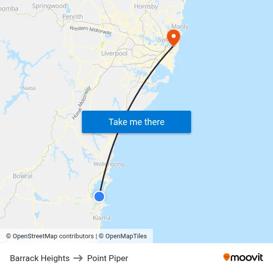 Barrack Heights to Point Piper map