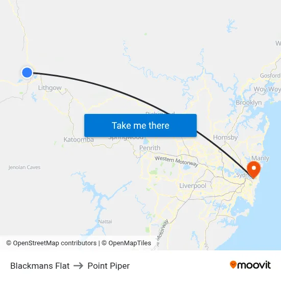 Blackmans Flat to Point Piper map
