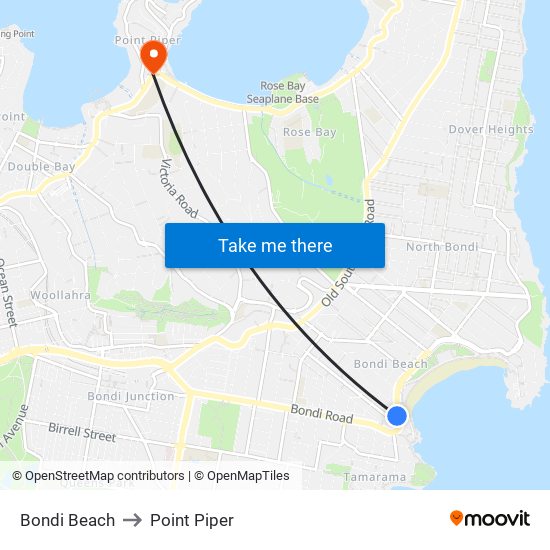 Bondi Beach to Point Piper map