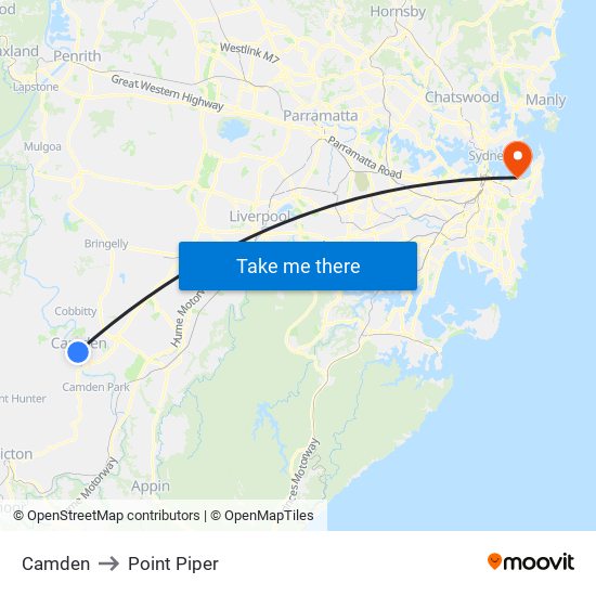 Camden to Point Piper map
