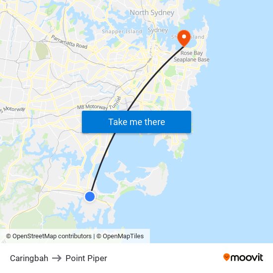 Caringbah to Point Piper map