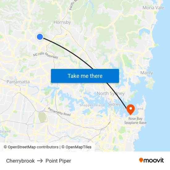 Cherrybrook to Point Piper map