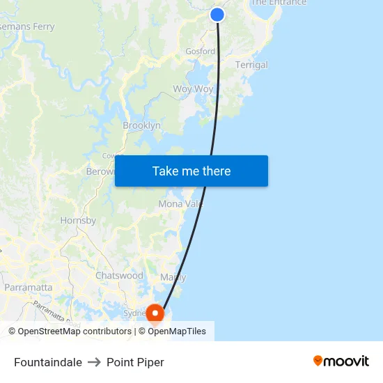 Fountaindale to Point Piper map