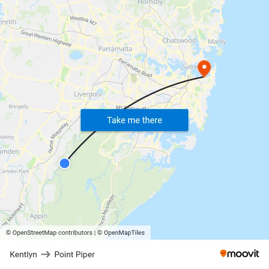 Kentlyn to Point Piper map