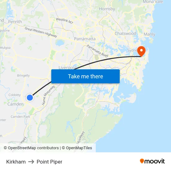 Kirkham to Point Piper map
