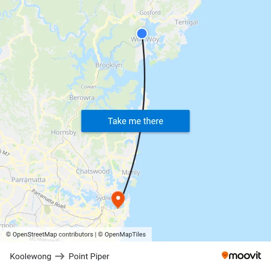 Koolewong to Point Piper map