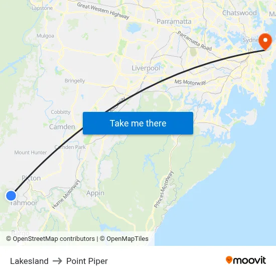Lakesland to Point Piper map