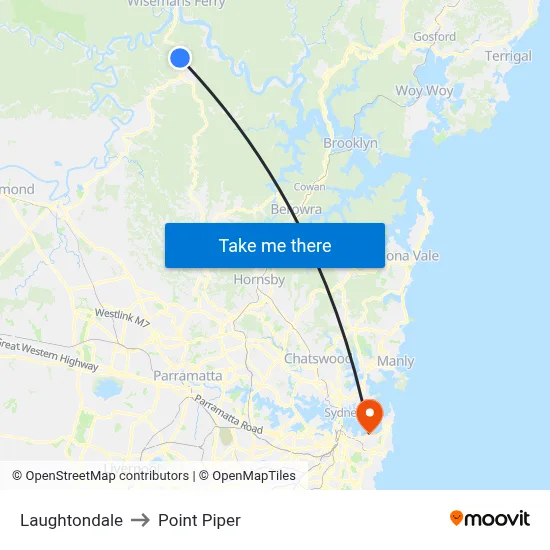Laughtondale to Point Piper map