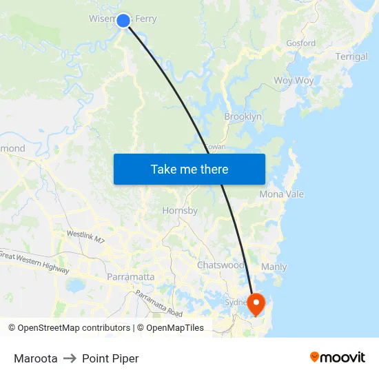 Maroota to Point Piper map