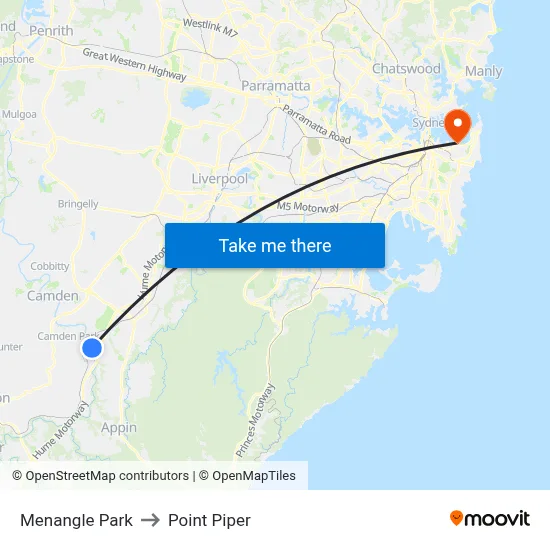Menangle Park to Point Piper map