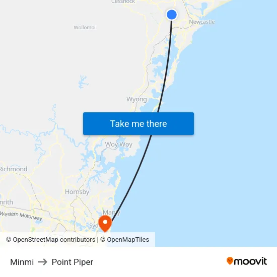 Minmi to Point Piper map