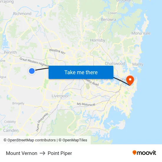 Mount Vernon to Point Piper map