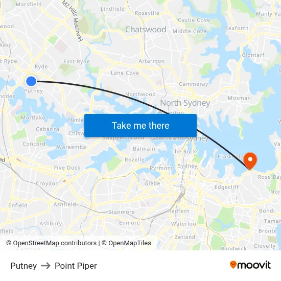 Putney to Point Piper map