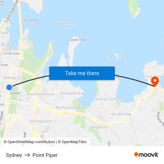 Sydney to Point Piper map