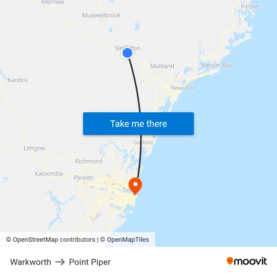 Warkworth to Point Piper map