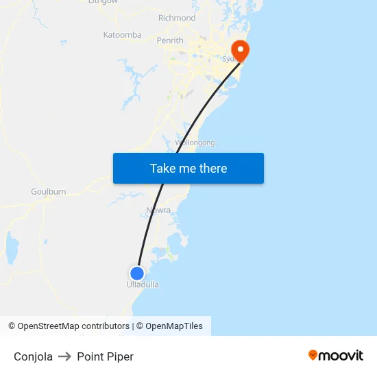 Conjola to Point Piper map