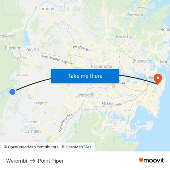Werombi to Point Piper map