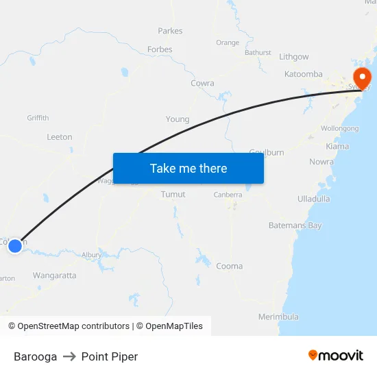 Barooga to Point Piper map