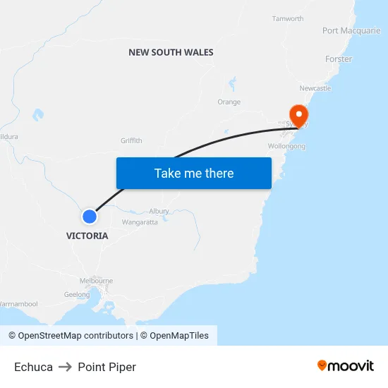 Echuca to Point Piper map