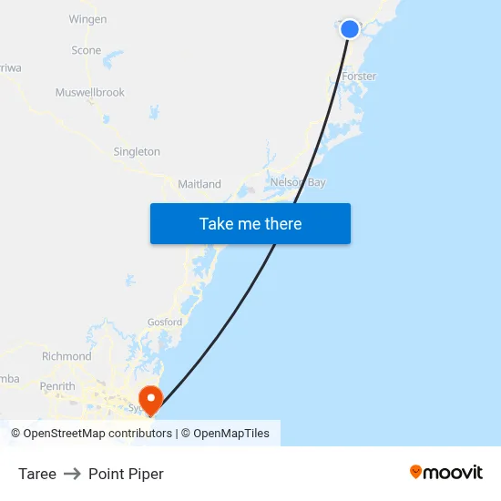 Taree to Point Piper map