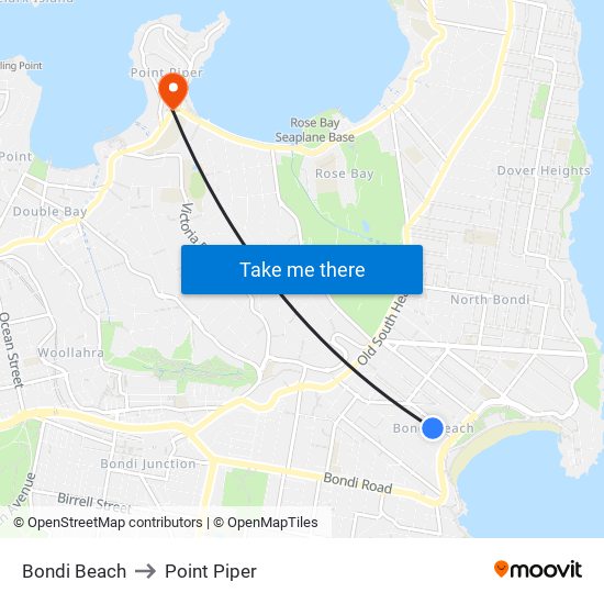 Bondi Beach to Point Piper map