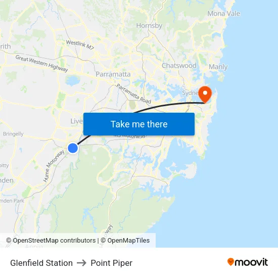 Glenfield Station to Point Piper map