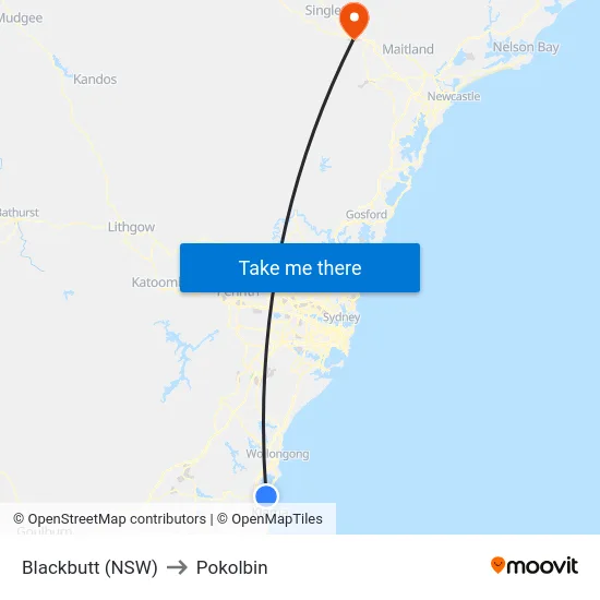 Blackbutt (NSW) to Pokolbin map