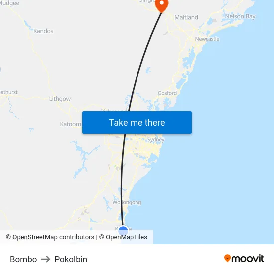 Bombo to Pokolbin map