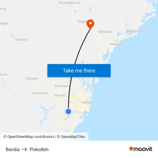 Bardia to Pokolbin map