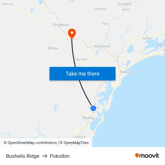 Bushells Ridge to Pokolbin map