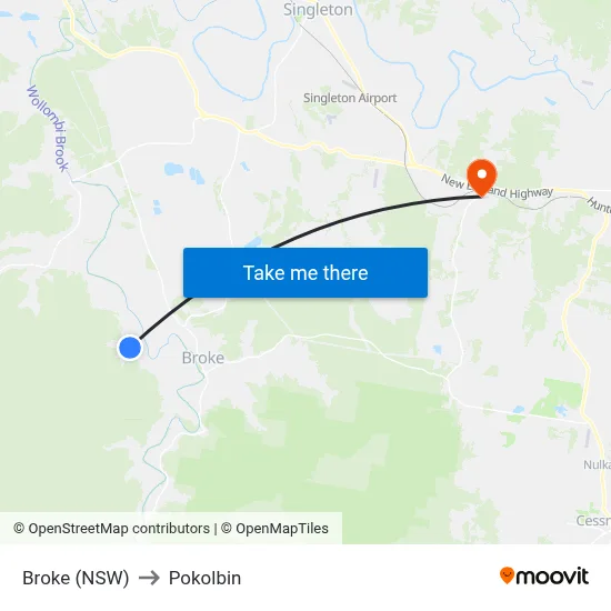 Broke (NSW) to Pokolbin map