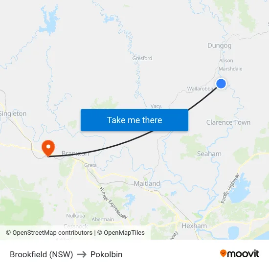 Brookfield (NSW) to Pokolbin map