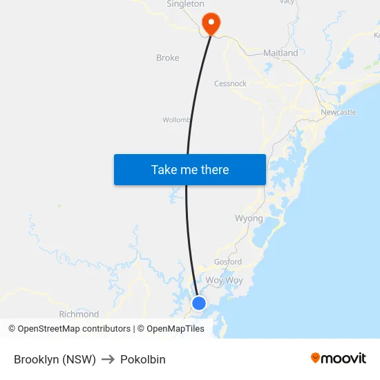 Brooklyn (NSW) to Pokolbin map
