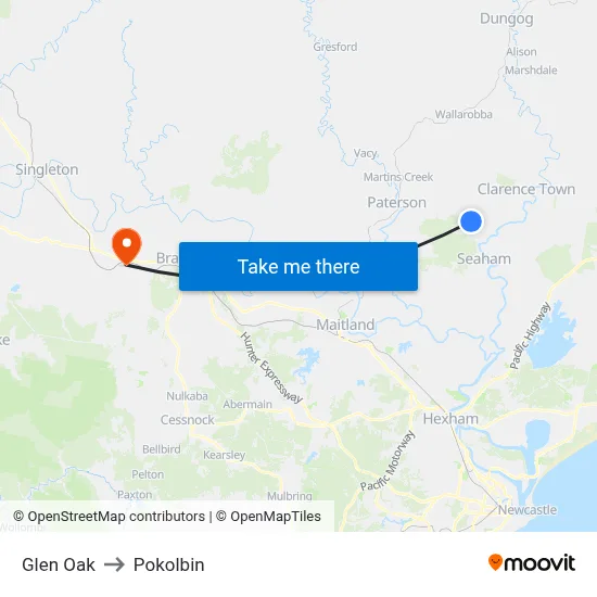 Glen Oak to Pokolbin map