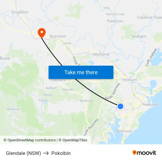 Glendale (NSW) to Pokolbin map