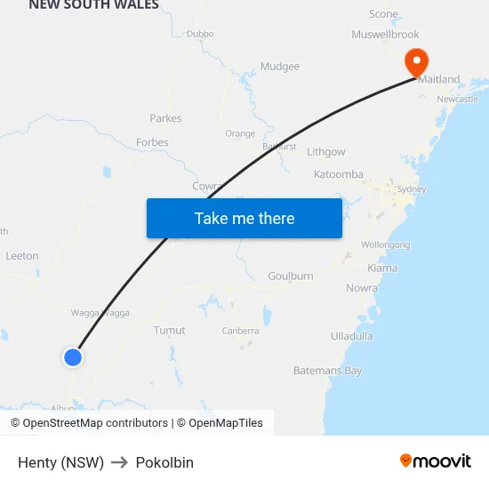 Henty (NSW) to Pokolbin map