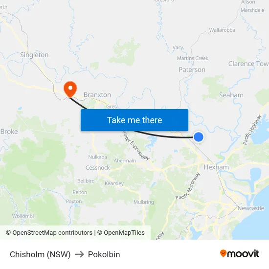Chisholm (NSW) to Pokolbin map