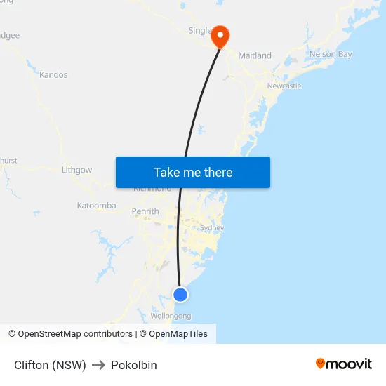 Clifton (NSW) to Pokolbin map
