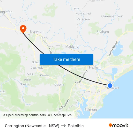 Carrington (Newcastle - NSW) to Pokolbin map