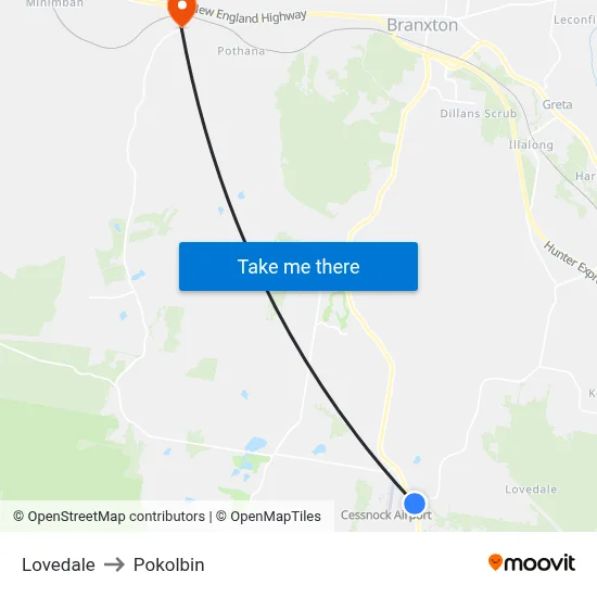 Lovedale to Pokolbin map