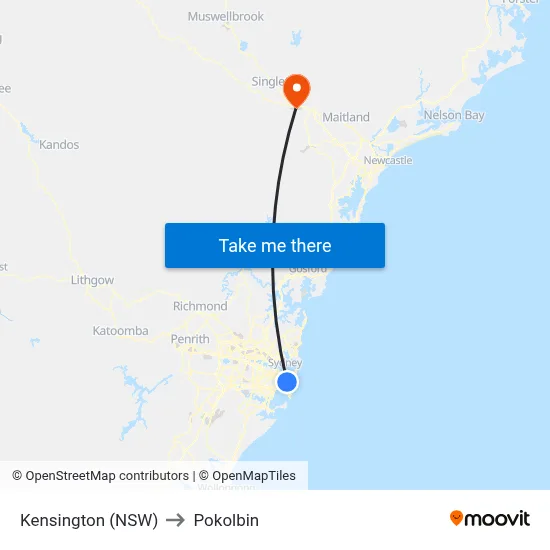 Kensington (NSW) to Pokolbin map