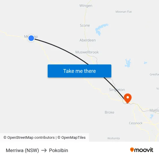 Merriwa (NSW) to Pokolbin map