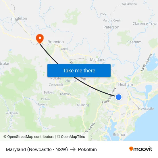 Maryland (Newcastle - NSW) to Pokolbin map