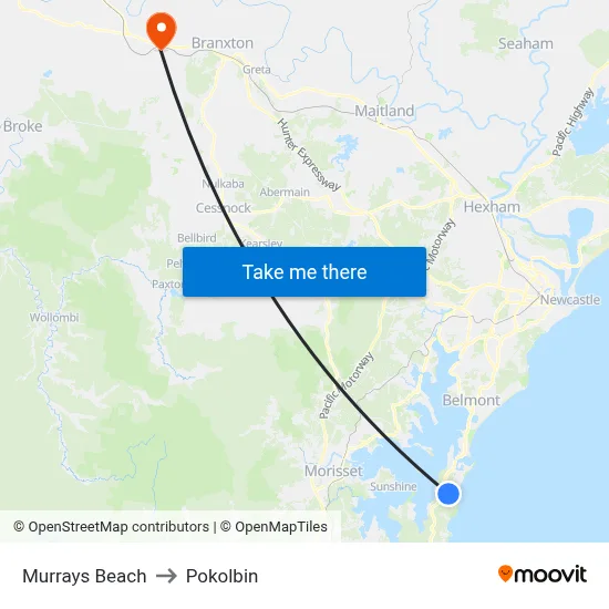 Murrays Beach to Pokolbin map