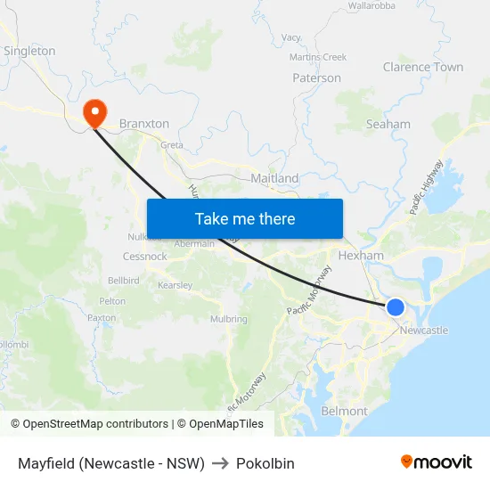 Mayfield (Newcastle - NSW) to Pokolbin map